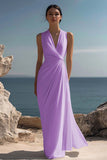 White A Line V-Neck Ruched Engagement Dress