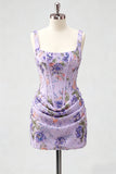 Black Corset Bodycon Sequin Floral Short Homecoming Dress