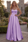 Fuchsia Strapless A Line Satin Maxi Prom Dress