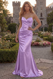 Green Mermaid Satin Ruched Strapless Prom Dress