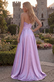 Fuchsia Strapless A Line Satin Maxi Prom Dress