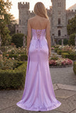 Strapless Corset Satin Burgundy Prom Dress with Slit