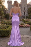 Green Mermaid Satin Ruched Strapless Prom Dress
