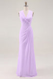 White A Line V-Neck Ruched Engagement Dress