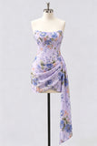 Strapless Pink Bodycon Corset Floral Sequin Homecoming Dress with Sash