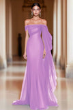 Cabernet Off the Shoulder Mermaid Tulle Long Formal Dress with Cape