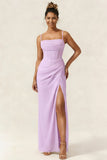 Green Flower Mermaid Corset Chiffon Long Bridesmaid Dress with Slit