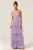 A-Line Sweetheart Floor Length Tiered Chiffon Bridesmaid Dress