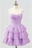 Daffodil A Line Floral Corset Tiered Ruffle Short Homecoming Dress