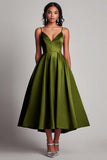 Black A Line Satin Spaghetti Straps Formal Dress