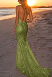 Sparkly Gold Mermaid Backless Long Formal Dress