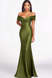 Dusty Sage Mermaid Off The Shoulder Satin Long Formal Dress