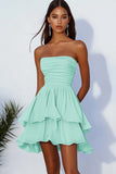 Black Strapless A-Line Pleated Homecoming Dress with Ruffles