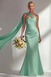 Burgundy Strapless Mermaid Satin Convertible Long Prom Dress with Streamer