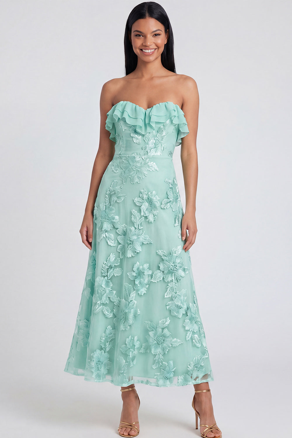 Wedtrend Women Light Blue Wedding Guest Dress Sweetheart Ruffled A Line Long Party Dress with Appliques – WEDTREND