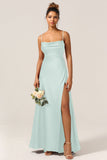 A-Line Spaghetti Straps Floor-Length Satin Bridesmaid Dress With Sleeveless