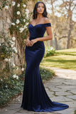 Off The Shoulder Black Mermaid Velvet Long Formal Dress