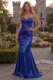 Green Mermaid Satin Ruched Strapless Prom Dress