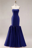 Fuchsia Strapless Mermaid Satin Long Prom Dress with 3D Flowers