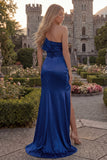 Lilac One Shoulder Satin Mermaid Prom Dress with Slit