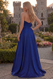 Fuchsia Strapless A Line Satin Maxi Prom Dress