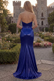 Green Mermaid Satin Ruched Strapless Prom Dress