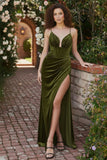 Black Velvet Sheath Spaghetti Straps Corset Long Holiday Party Dress with Slit