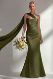 Burgundy Strapless Mermaid Satin Convertible Long Prom Dress with Streamer
