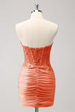Glitter Fuchsia Tight Sweetheart Corset Short Pleated Homecoming Dress with Beading