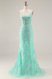 Mint Green Mermaid Sequin Embroidered Long Prom Dress