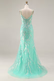 Mint Green Mermaid Sequin Embroidered Long Prom Dress
