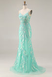 Mint Green Mermaid Sequin Embroidered Long Prom Dress