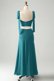 Fuchsia A Line Spaghetti Straps Floor Length Bridesmaid Dress with Slit