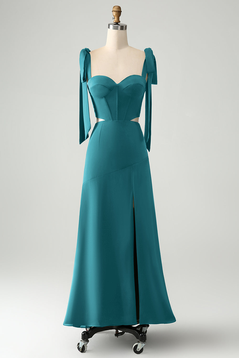 Wedtrend Women Fuchsia Bridesmaid Dress with Slit Spaghetti Straps Corset A Line Wedding Guest Dress, Peacock / US6