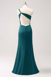 Elegant Mermaid One Shoulder Pleated Backless Bridesmaid Dress with Slit