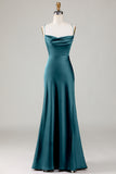 A-Line Spaghetti Straps Sleeveless Satin Maxi Dress With Slit