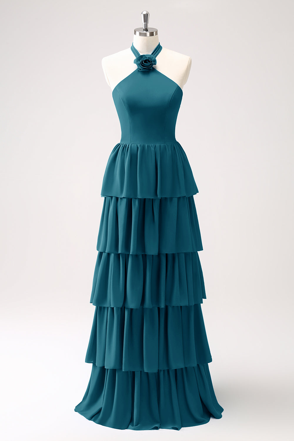 Wedtrend Women Dark Green Bridesmaid Dress with Flower A Line Halter Tiered Chiffon Long Wedding Party Guest Dress WEDTREND Wedtrend Women Dark Green Bridesmaid Dress with Flower A Line Halter Tiered Chiffon Long Wedding Party Guest Dress WEDTREND