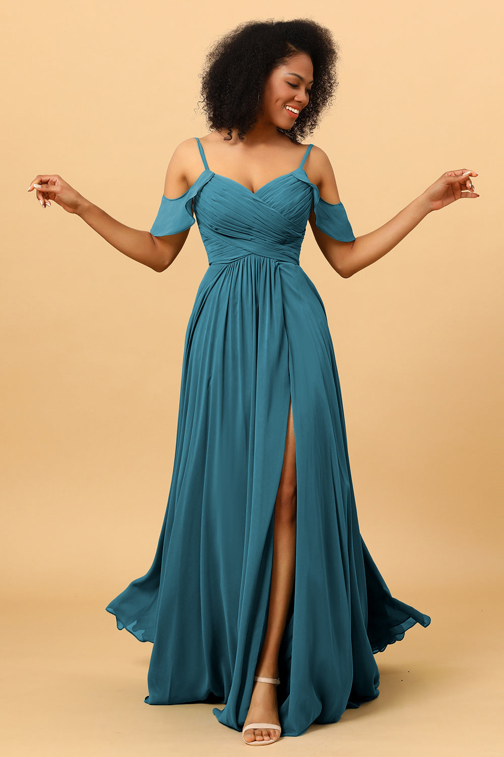 a line dress for bridesmaid Wedtrend Women A Line Spaghetti Straps Long Chiffon Bridesmaid Dress With Slit – WEDTREND