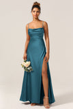 A-Line Spaghetti Straps Floor-Length Satin Bridesmaid Dress With Sleeveless