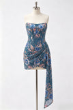 Strapless Pink Bodycon Corset Floral Sequin Homecoming Dress with Sash