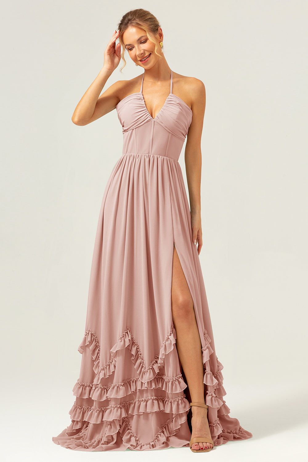 Wedtrend Women A Line Bridesmaid Dress with Slit Halter Lace Up Back Chiffon Long Wedding Guest Dress WEDTREND Wedtrend Women A Line Bridesmaid Dress with Slit Halter Lace Up Back Chiffon Long Wedding Guest Dress WEDTREND