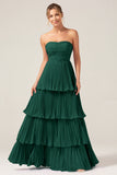 A-Line Sweetheart Tiered Long Chiffon Sky Blue Bridesmaid Dress
