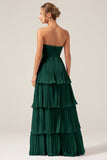 A-Line Sweetheart Tiered Long Chiffon Sky Blue Bridesmaid Dress