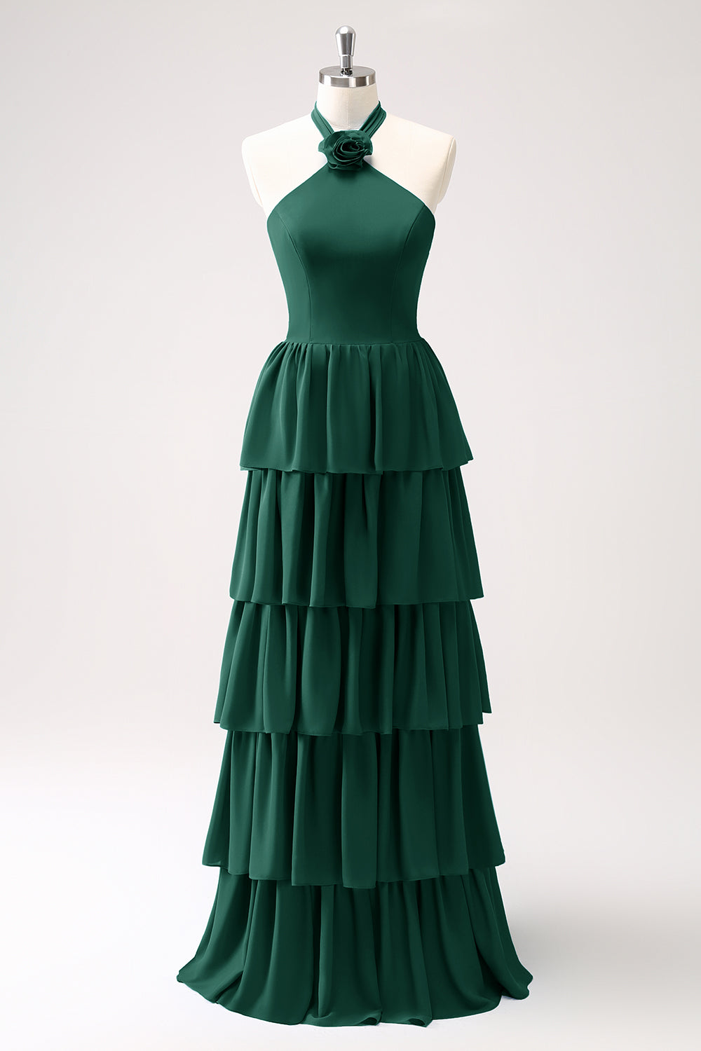 Wedtrend Women Dark Green Bridesmaid Dress with Flower A Line Halter Tiered Chiffon Long Wedding Party Guest Dress WEDTREND Wedtrend Women Dark Green Bridesmaid Dress with Flower A Line Halter Tiered Chiffon Long Wedding Party Guest Dress WEDTREND