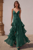 Dusty Blue Spaghetti Straps Chiffon A-Line Ruffled Bridesmaid Dress