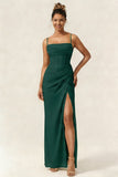 Green Flower Mermaid Corset Chiffon Long Bridesmaid Dress with Slit