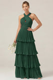 Lilac Halter Keyhole A Line Tiered Ruffle Pleated Bridesmaid Dress
