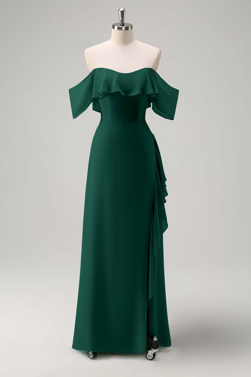 Wedtrend Women Light Green Bridesmaid Dress with Ruffle Slit Sheath Off The Shoulder Chiffon Long Wedding Guest Dress WEDTREND Wedtrend Women Light Green Bridesmaid Dress with Ruffle Slit Sheath Off The Shoulder Chiffon Long Wedding Guest Dress WEDTREND