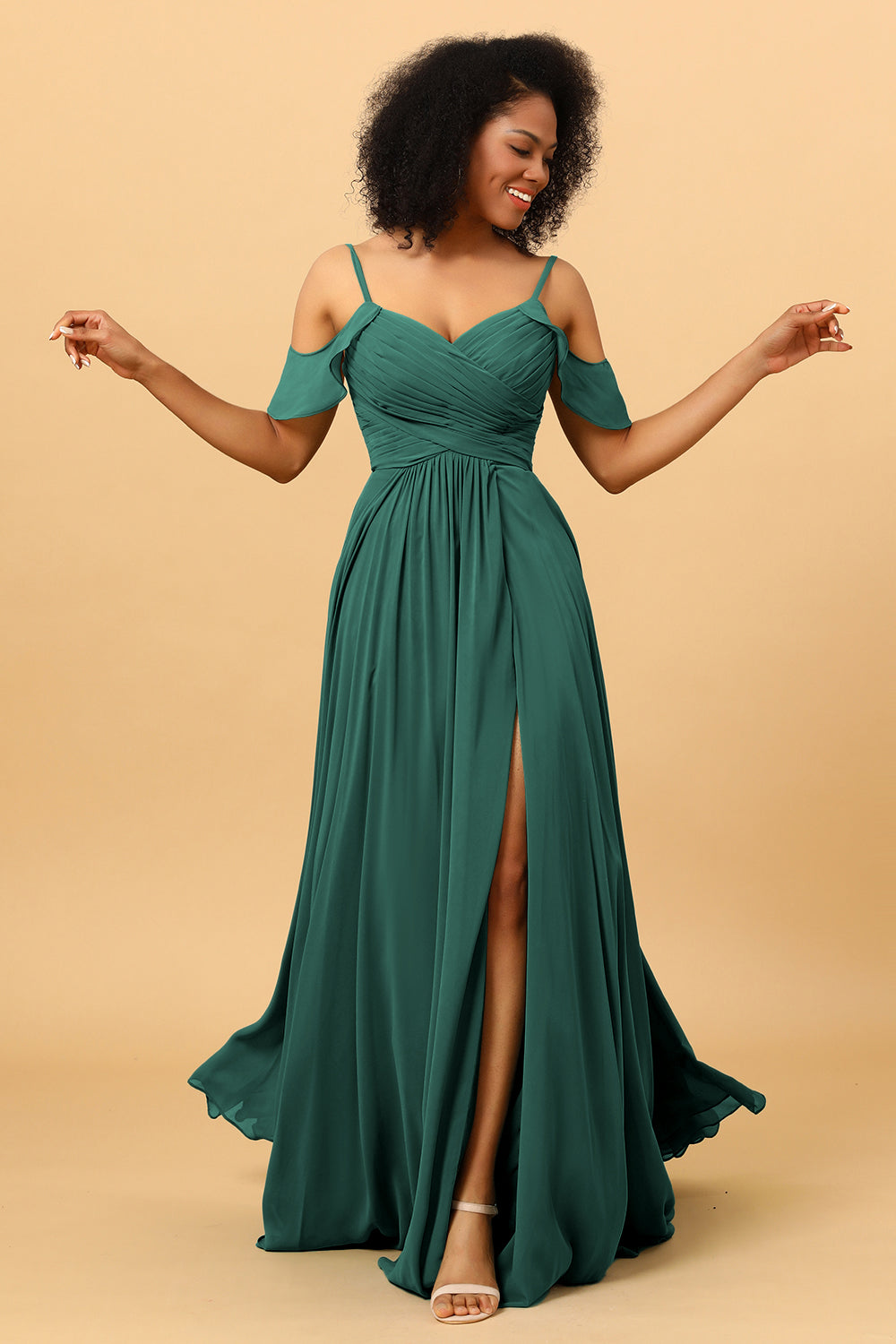 Wedtrend Women A Line Spaghetti Straps Long Chiffon Bridesmaid Dress with Slit, Pine Wedtrend Women A Line Spaghetti Straps Long Chiffon Bridesmaid Dress with Slit, Pine