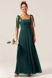 A-Line Spaghetti Straps Floor-Length Chiffon Bridesmaid Dress with Slit